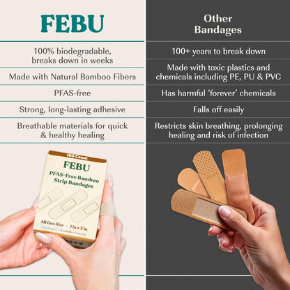 100 Strips Bamboo Fabric Bandages for Standard One Size