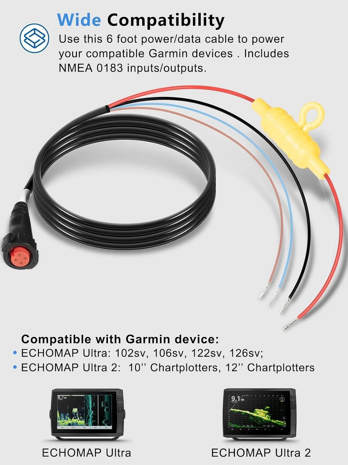 Replacement Power/Data Cable for Garmin EchoMAP Ultra 102sv, 106sv (010-12938-00)