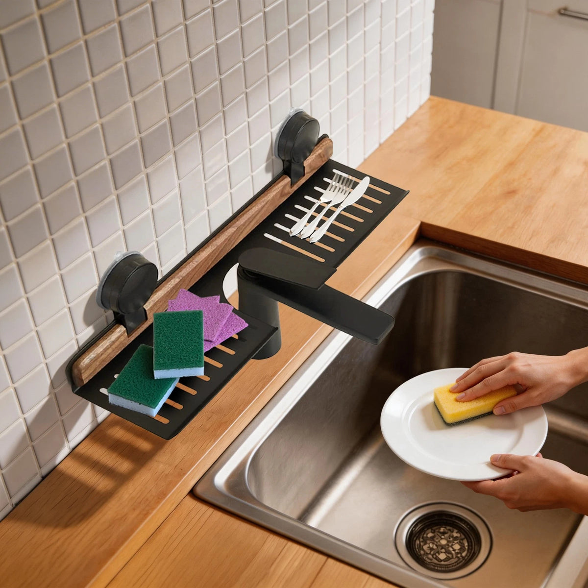 Over-Sink Suction Cup Shelf for Kitchen Storage (Multifunctional, Easy Drainage)