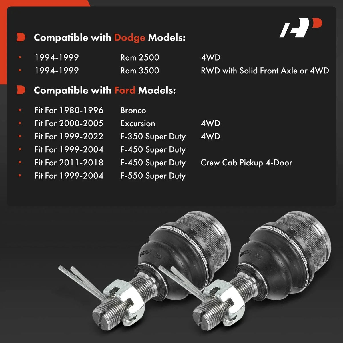2X Front Upper Ball Joint for Ford F-350 Super Duty (1999–2022)