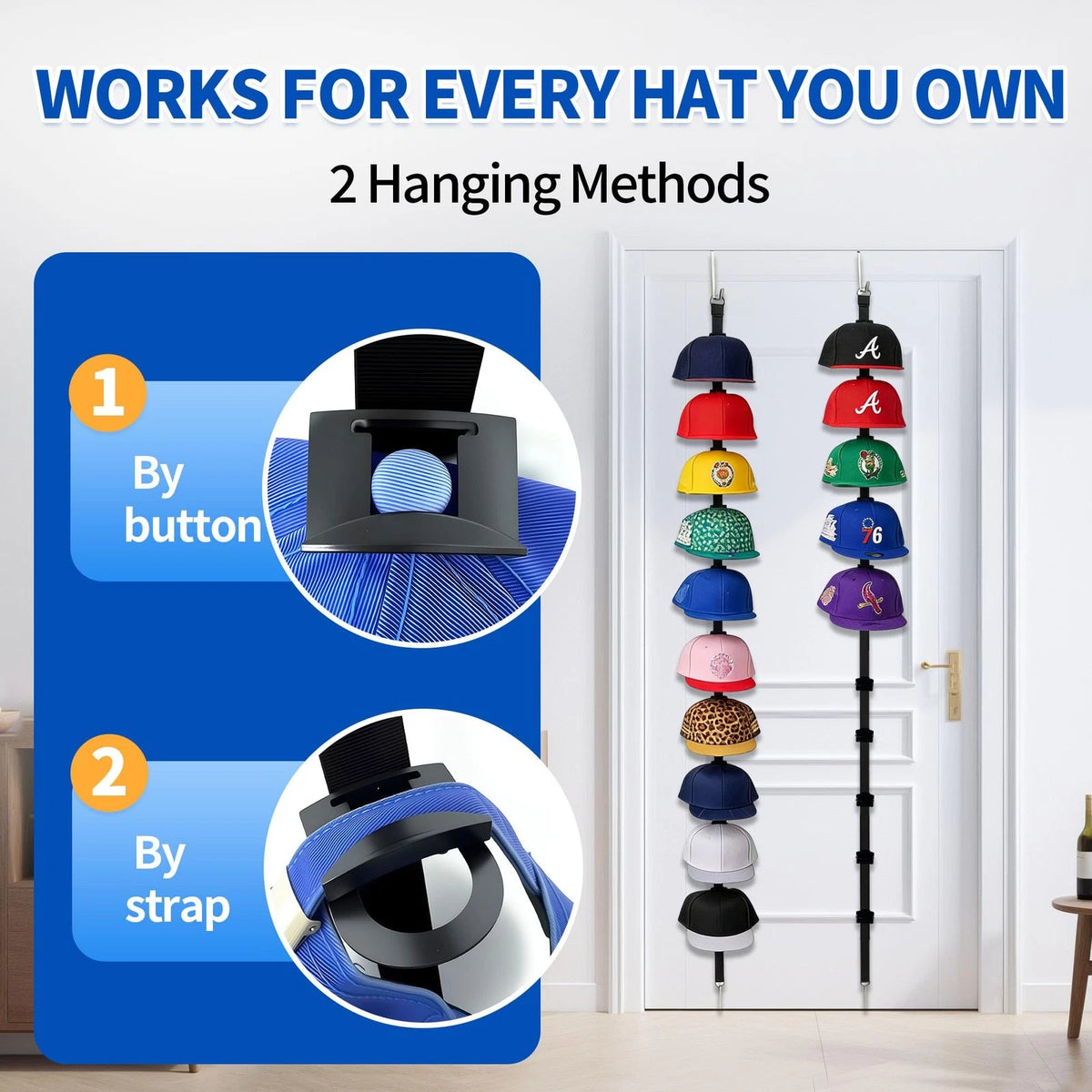 Over the Door Hat Rack for Door - 10 Hooks, Black