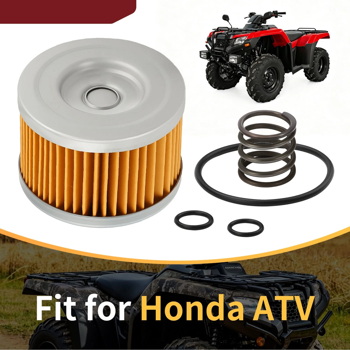 Oil Filter with Spring for Honda Rancher 420 TRX420FPE TRX420FPM (2009–2014) 91302-KPF-960, 15414-KF0-000, 91302-KF0-003, 15412-HM5-A10