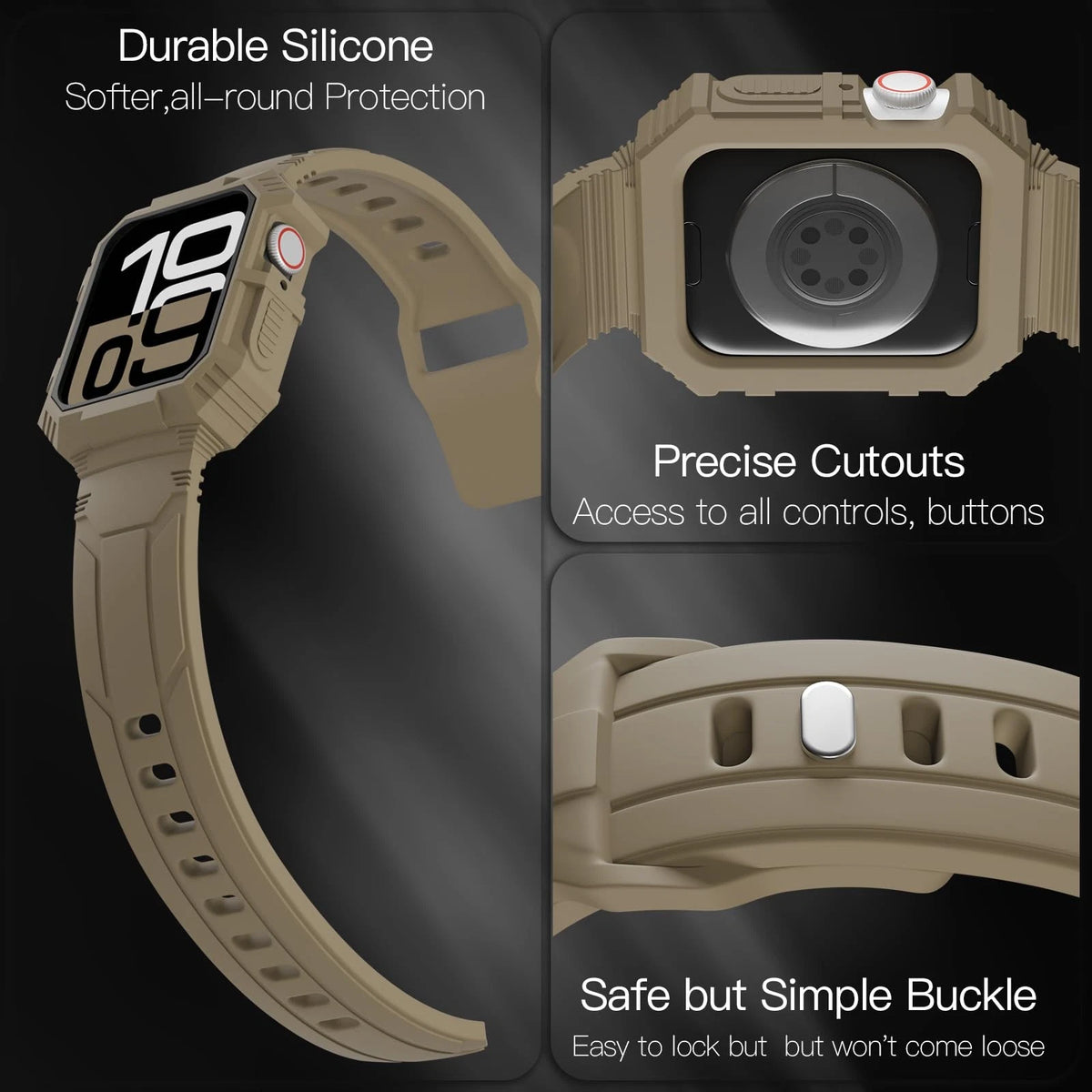 Rugged Silicone Sport Band for Apple Watch 38/40/41/42mm (No Year) - Black