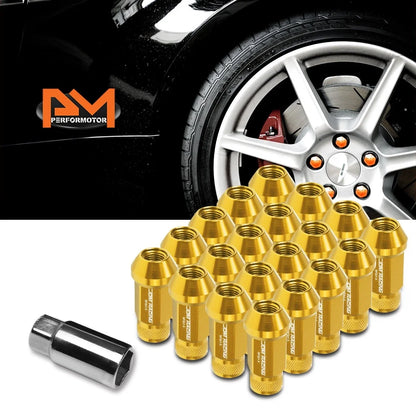 20Pc M12X1.5 Gold JDM Open End Cone Seat Wheel Lug Nuts + 25mm Extension