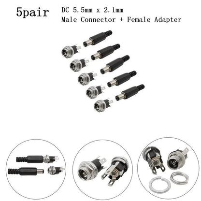 5 Pairs DC5.5 x 2.1mm Male Connector + Metal Female Terminal Adapter