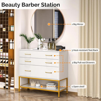 Salon Cabinet Beauty Station with 3 Drawers & Mirror