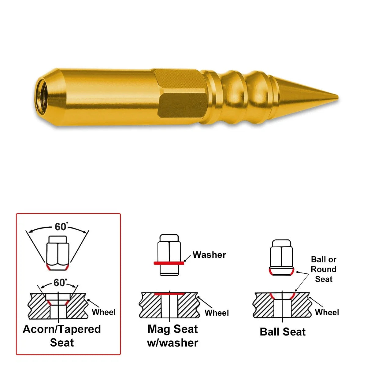 Set of 20 M12X1.5 Gold JDM Spiked Hex Wheel Lug Nuts + 20mm Extension
