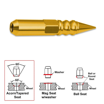 Set of 20 M12X1.5 Gold JDM Spiked Hex Wheel Lug Nuts + 20mm Extension