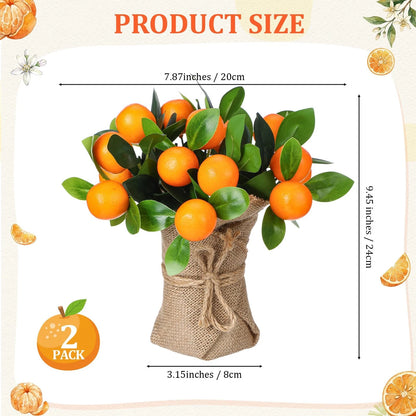 2X Artificial Orange Potted Plants 9.45 Inch Realistic Fruit Pot