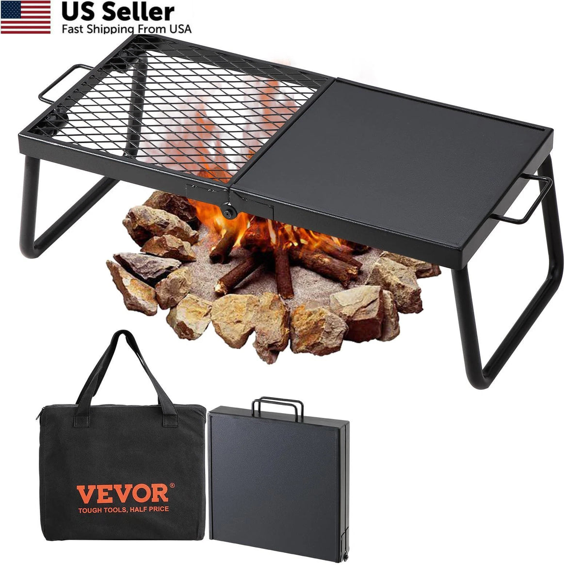 Folding Campfire Grill for VEVOR (22.4 x 11 Inch) Heavy Duty Steel Mesh