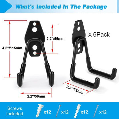 6 Pack Heavy Duty Garage Hooks Utility Steel Hanger Organizer