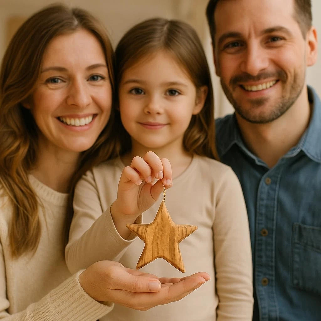 Set of 3 Olive Wood Star Ornaments for Home Decor (Handcrafted)