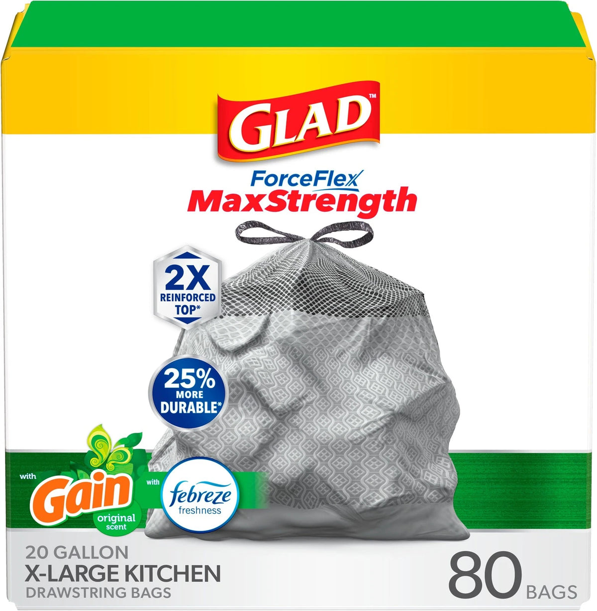 Glad ForceFlex MaxStrength Drawstring XL Trash Bags (Pack of 80)