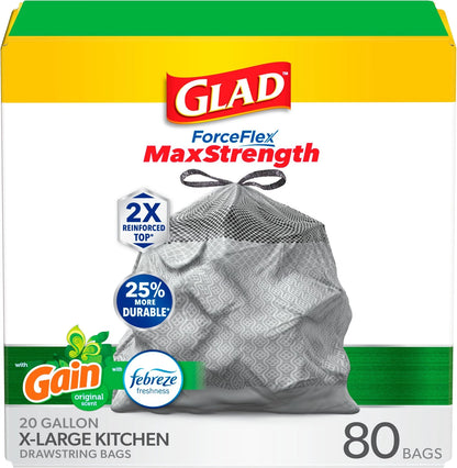 Glad ForceFlex MaxStrength Drawstring XL Trash Bags (Pack of 80)