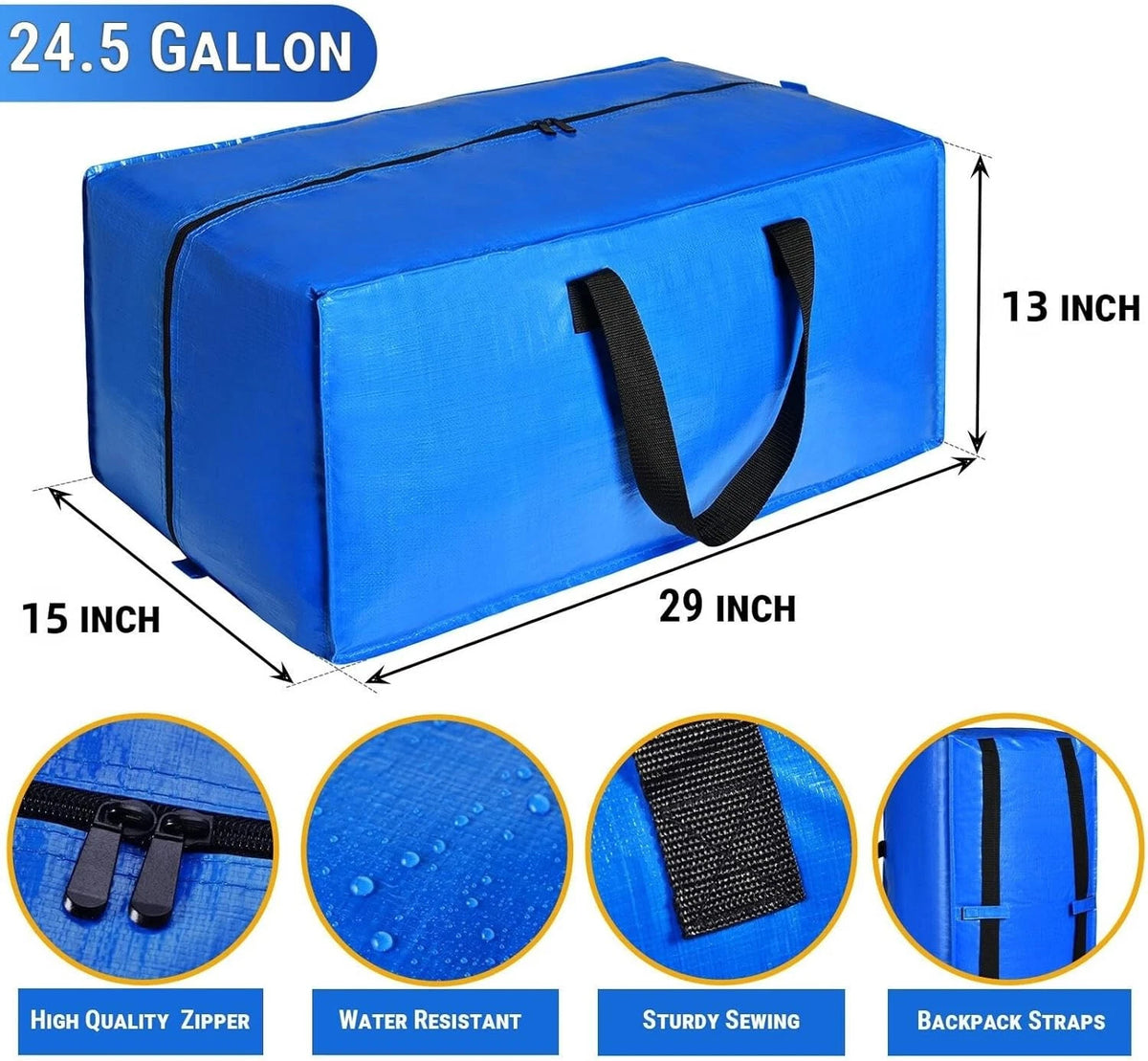Set of 4 Heavy Duty Extra Large Moving Bags with Zippers and Handles