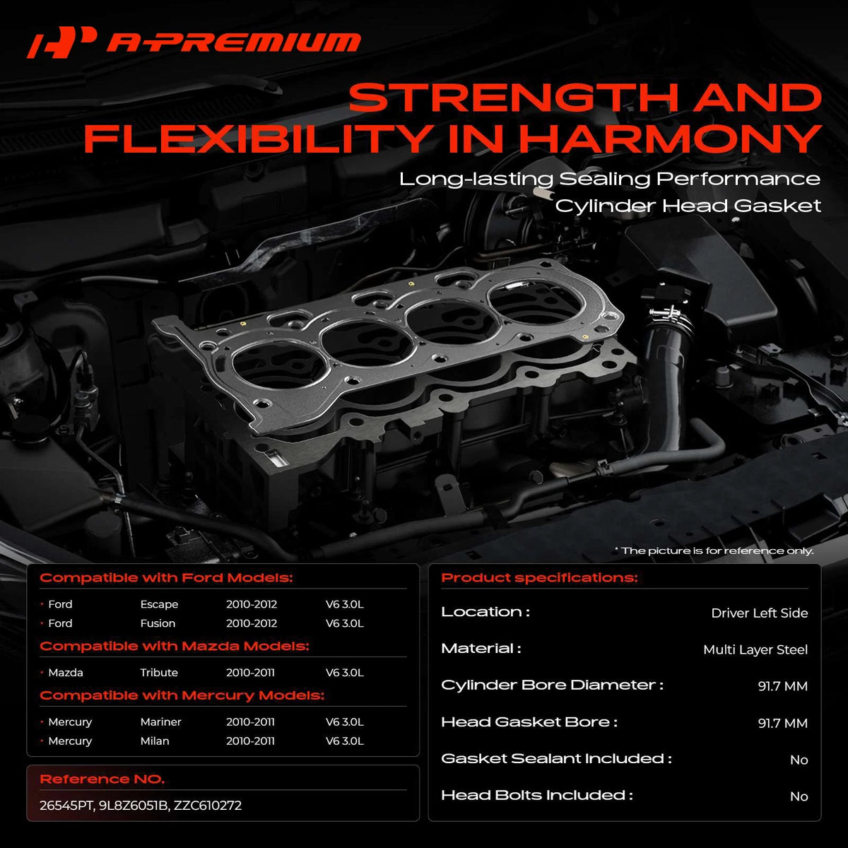 Engine Cylinder Head Gasket for Ford Escape Fusion (2010–2012) 9L8Z6051B, ZZC610272, 26545PT