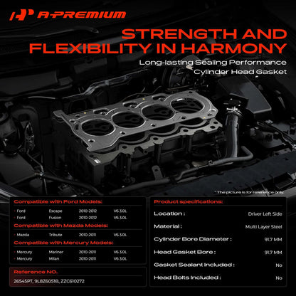 Engine Cylinder Head Gasket for Ford Escape Fusion (2010–2012) 9L8Z6051B, ZZC610272, 26545PT