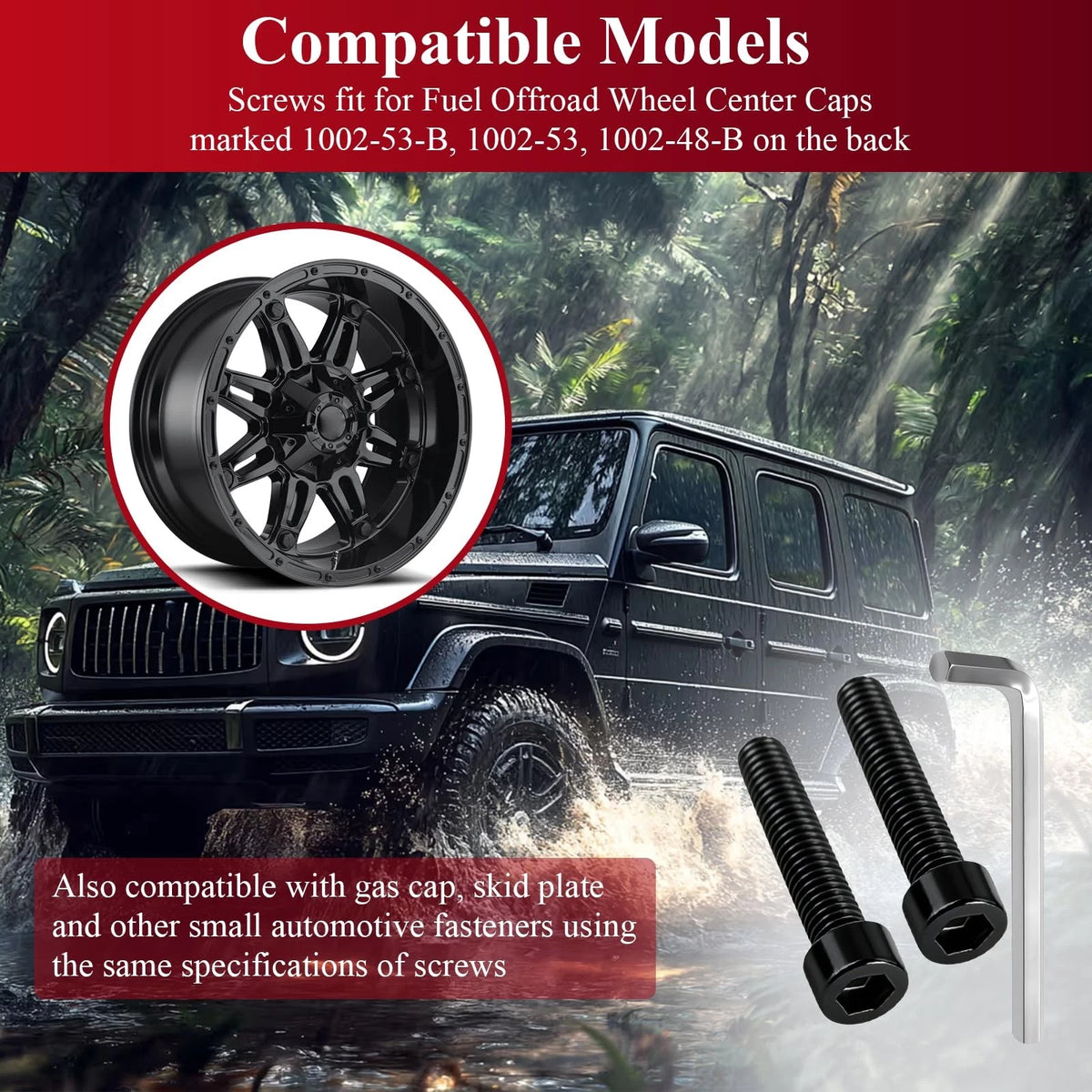 2 Pack Fuel Wheel Center Cap Screws with Adapter 1/4-20 UNC, Black