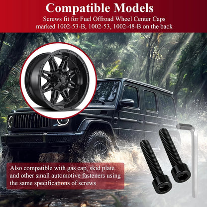 2 Pack Fuel Wheel Center Cap Screws with Adapter 1/4-20 UNC, Black