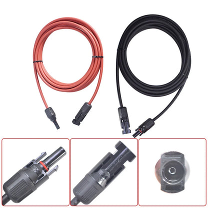 Set of 2 Black Red Solar Panel Extension Cable Connectors 10ft