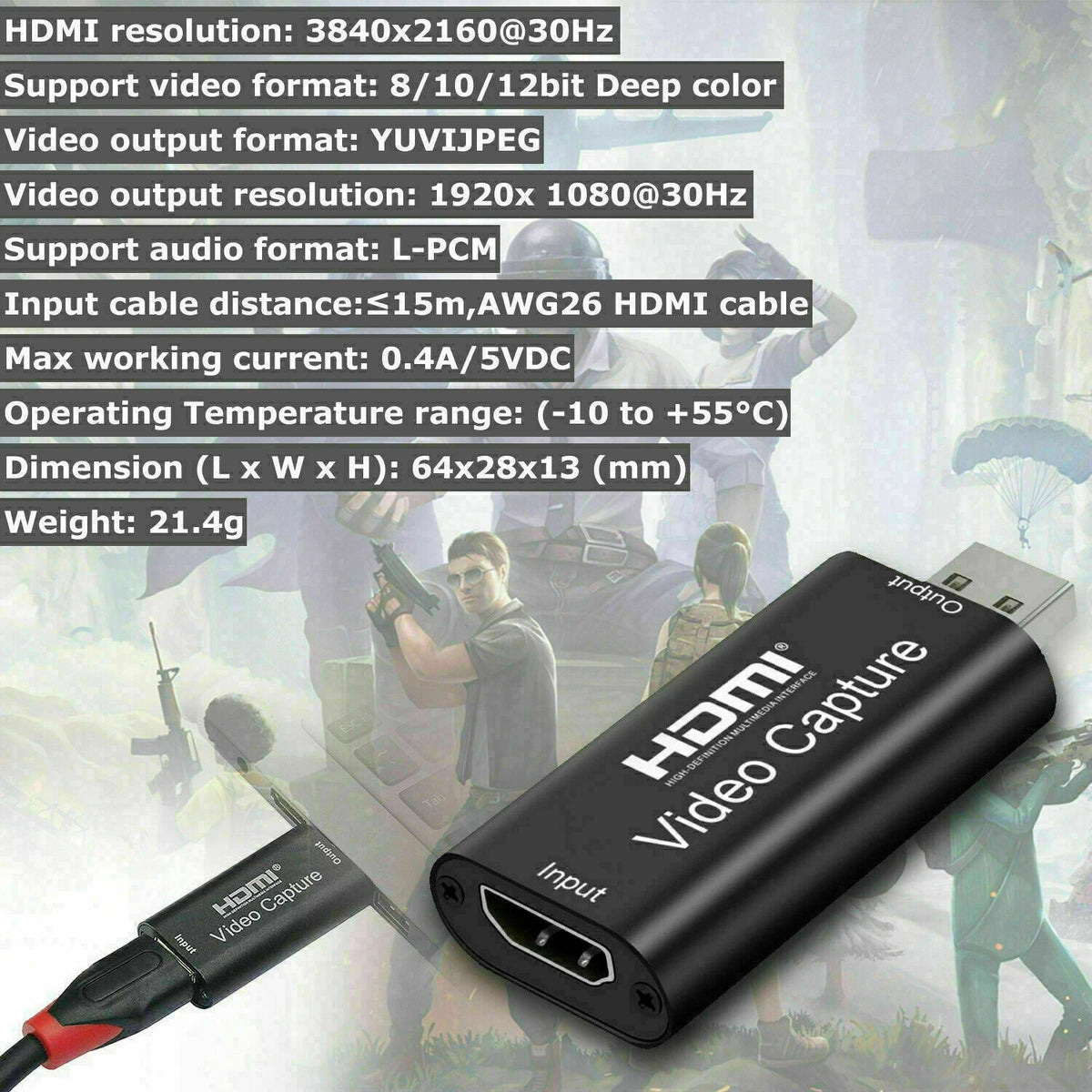 HDMI to USB 2.0 Video Capture Card for Live Streaming (1080P)