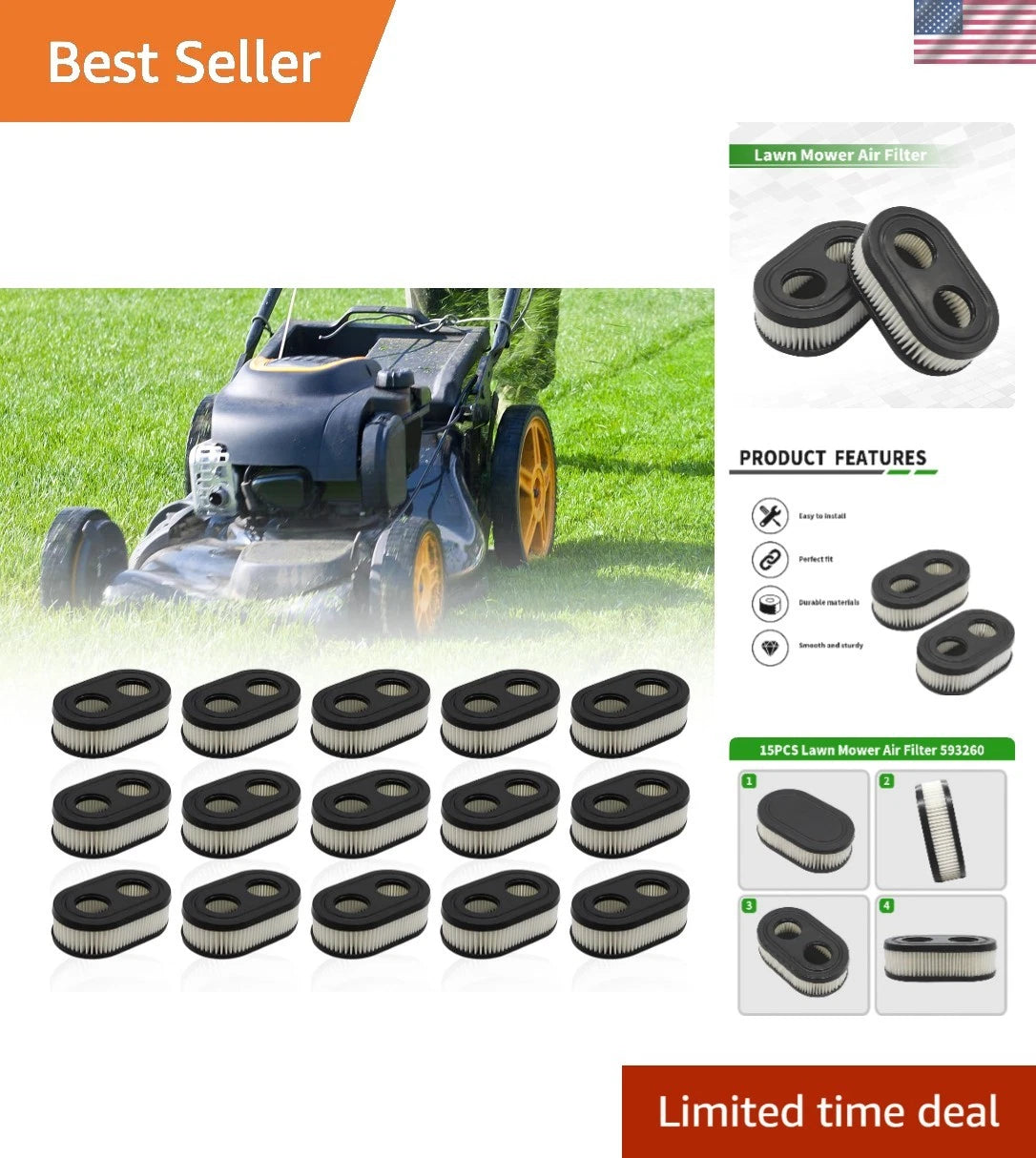 15PCS Air Filter for B/S Engines (Lawn Mower)