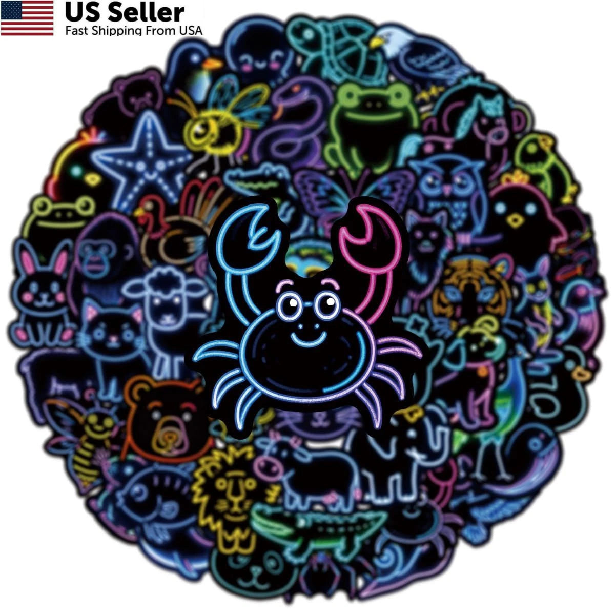 Neon Animal Stickers Pack - Waterproof Vinyl for Teens