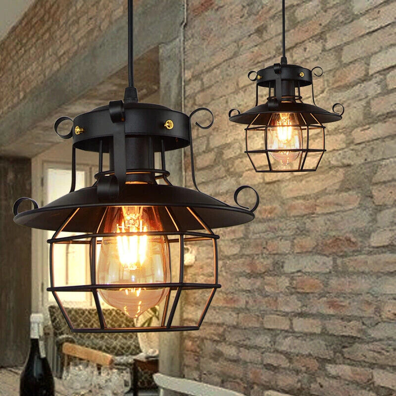 Rustic Industrial Iron Cage Pendant Light Fixture for Farmhouse Decor