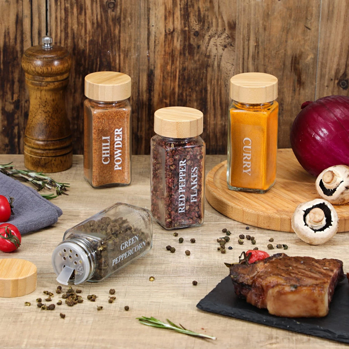 24 Pcs Glass Spice Jars with Bamboo Lids, 4 oz
