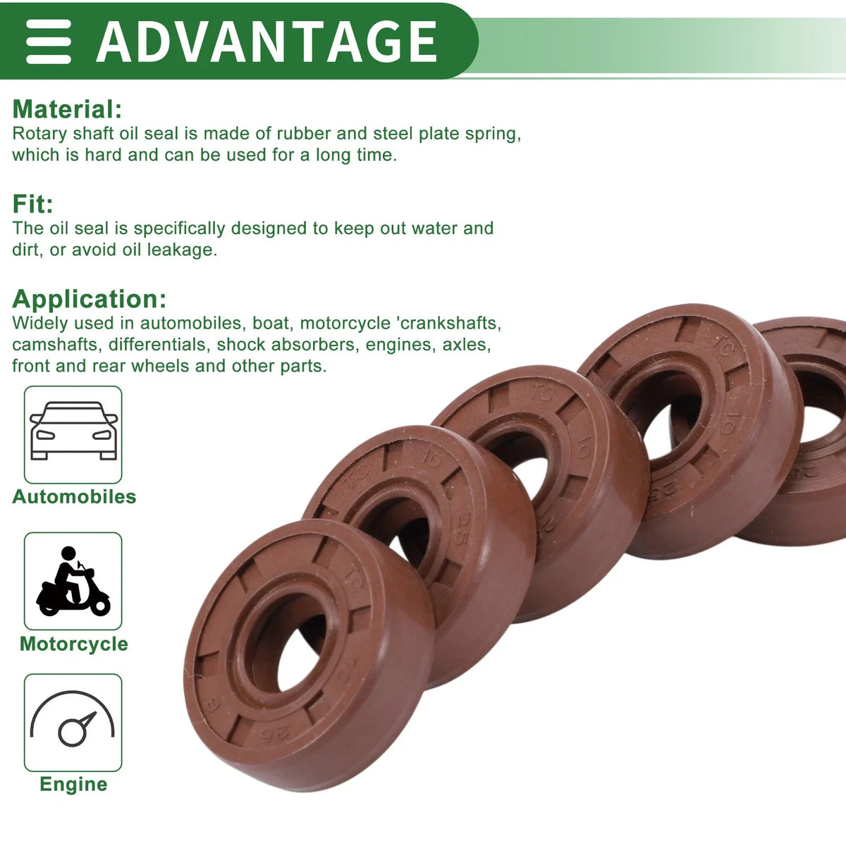 Set of 5 Oil Seal Rotary Shaft Seal 10x25x8mm for Various Models