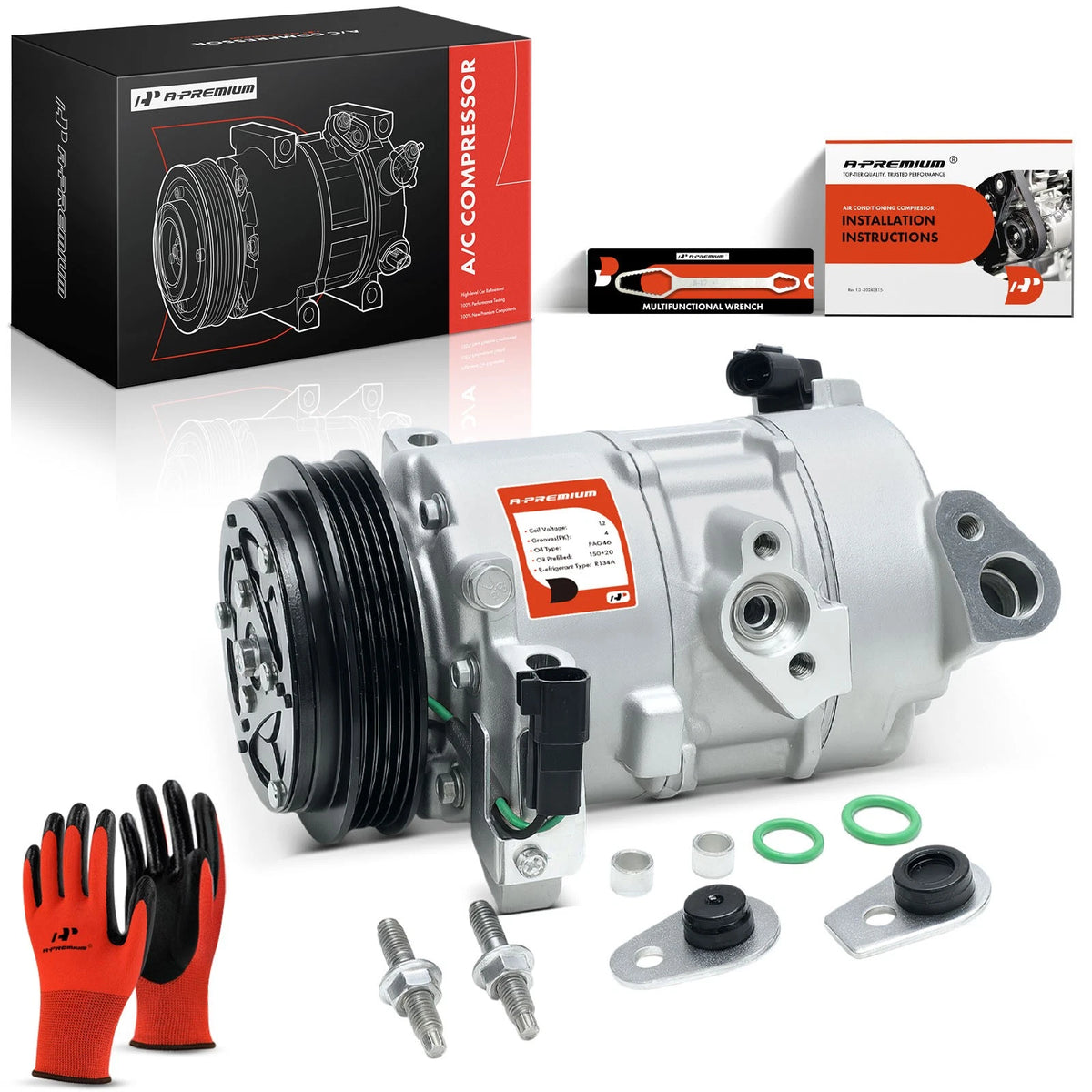A/C Compressor with Clutch for Ford Mustang (2015–2025) GR3Z19703B, GR3Z19703C, GR3Z19703DB, YCC407, YCC413, YCC434, 168310
