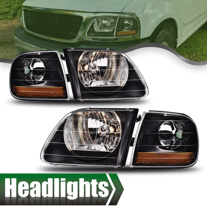 Set of 2 Black Headlights and Corner Lights for Ford F150, Expedition