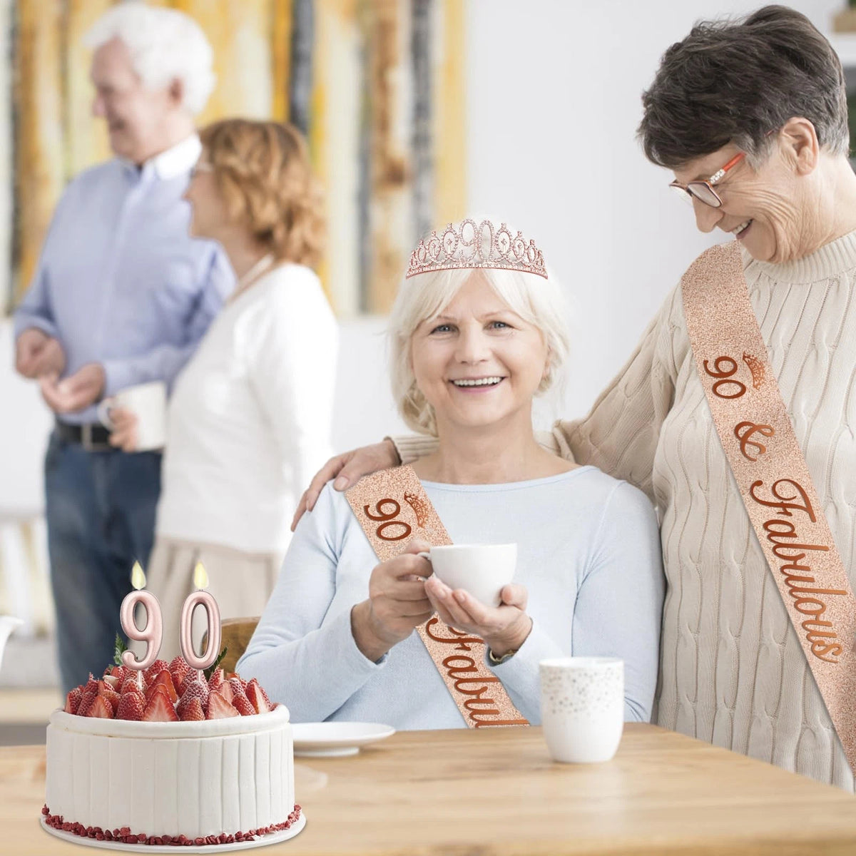 90th Birthday Decorations for Women with Rose Gold Sash