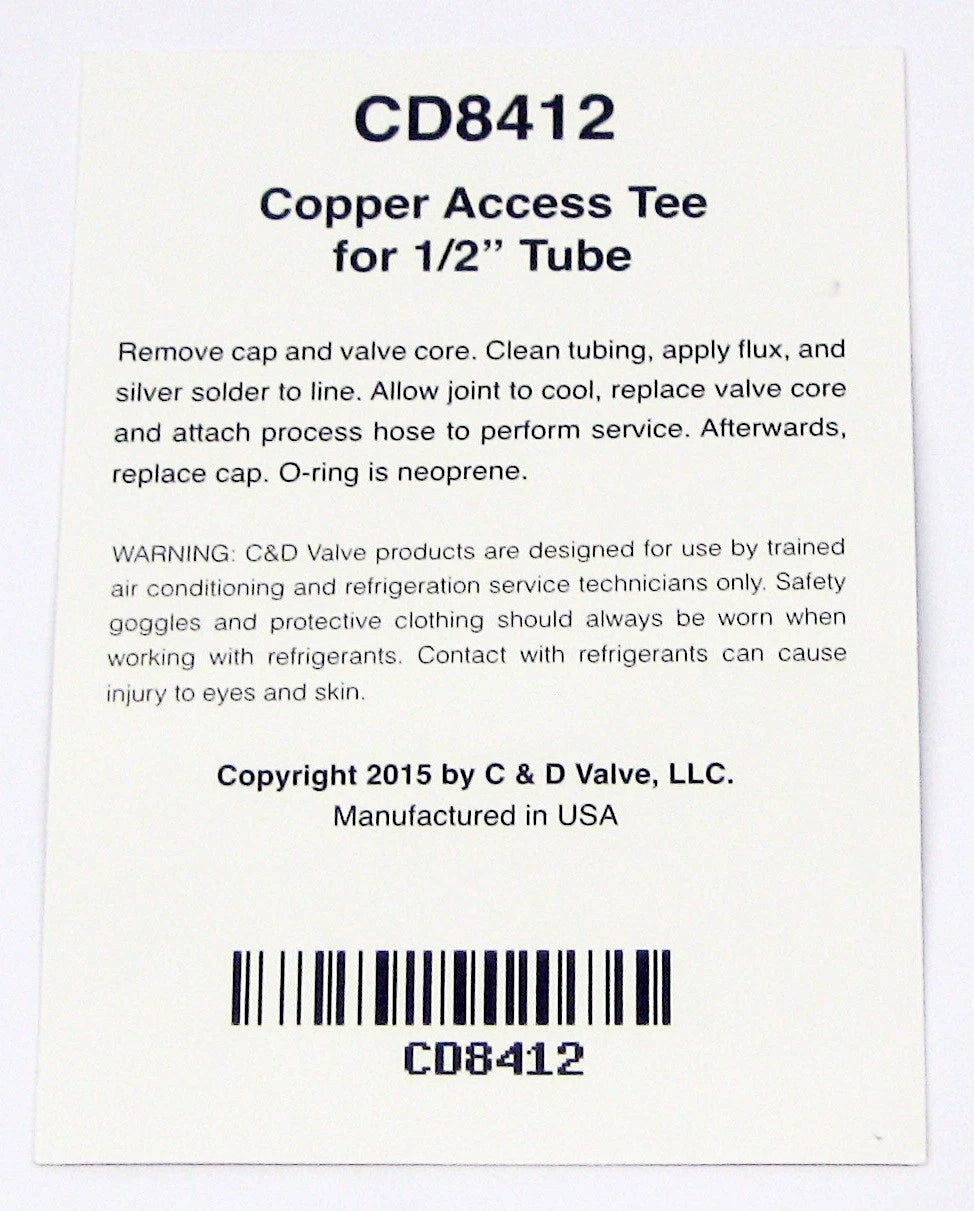 2X Copper Access Tee Valve 1/2" for C&D (No specific years or models)
