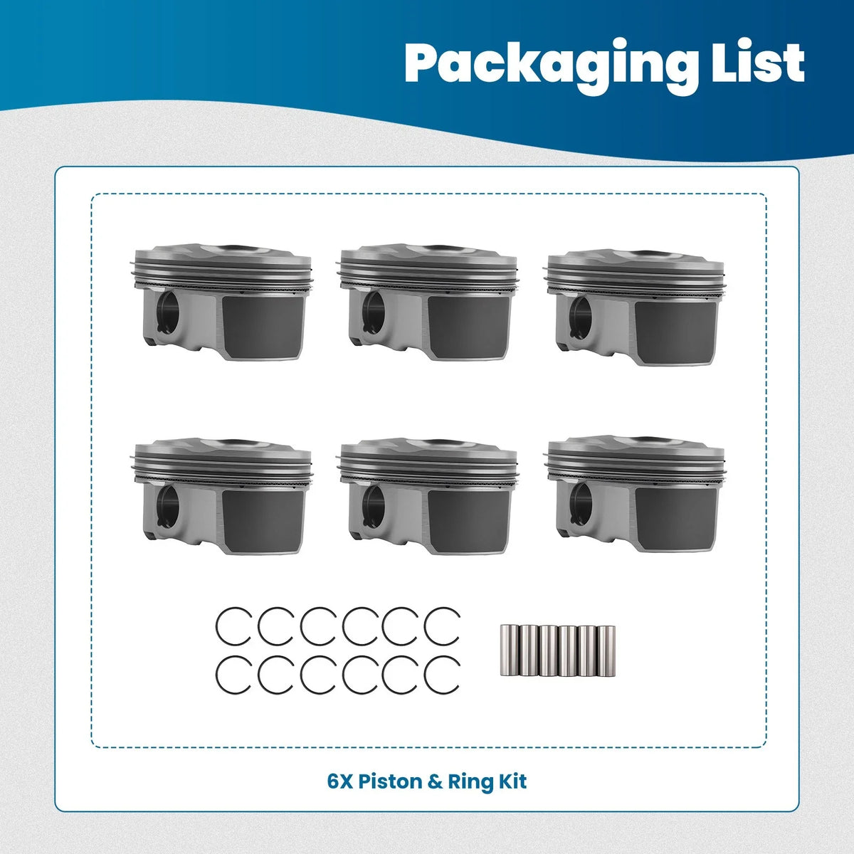 6PC Engine Piston Kit for Kia Sorento/Sedona 3.3L V6 (2011–2020) 23041-3CFA0