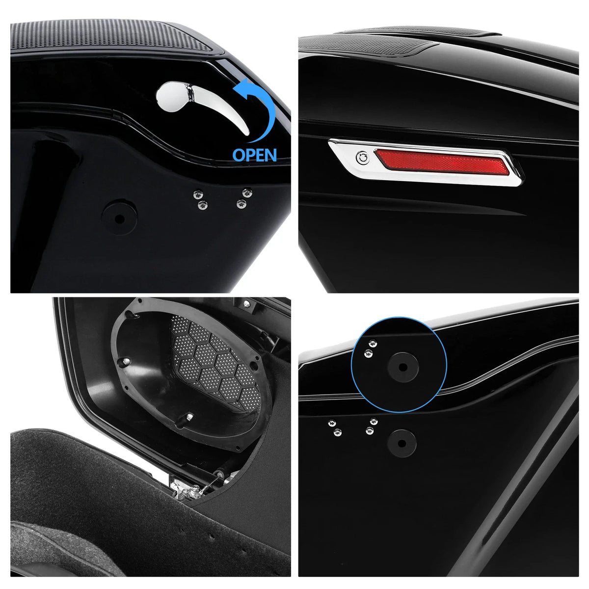 Extended Stretched Hard Saddlebag Speaker Lids for Harley Touring (2014–2024)