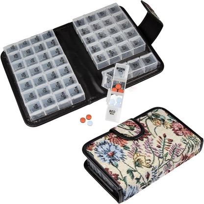 14-Day Floral Pill Organizer for Travel (4 Compartments/Day)