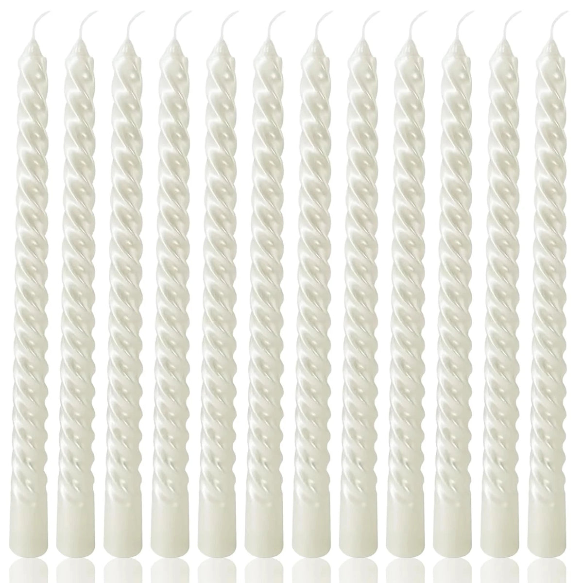 Set of 4 Metallic White Spiral Taper Candles 10 Inch for Holiday