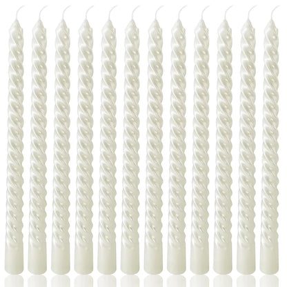 Set of 4 Metallic White Spiral Taper Candles 10 Inch for Holiday