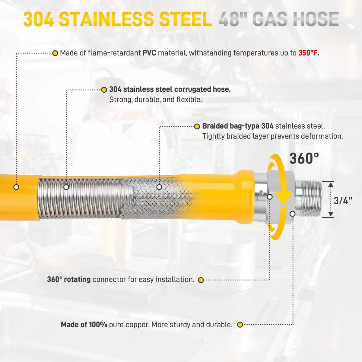 3/4" Gas Hose Connector Kit with 3/4 Quick Connect for Safety System (CSA)