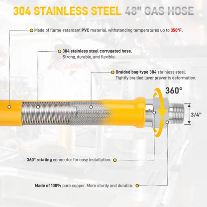3/4" Gas Hose Connector Kit with 3/4 Quick Connect for Safety System (CSA)