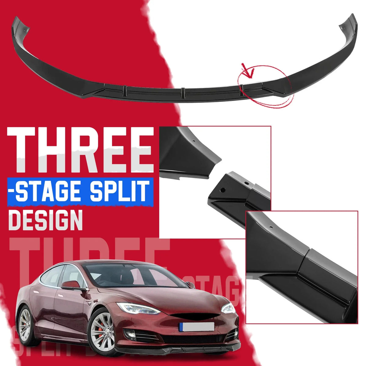 Front Bumper Lip Splitter Spoiler for Tesla Model S (2016–2020)