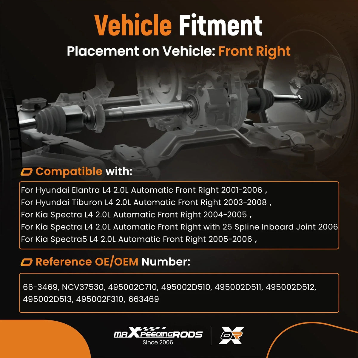 Front Right CV Axle for Hyundai Tiburon (2003–2008), Elantra (2001–2006), Kia Spectra (2004–2006)