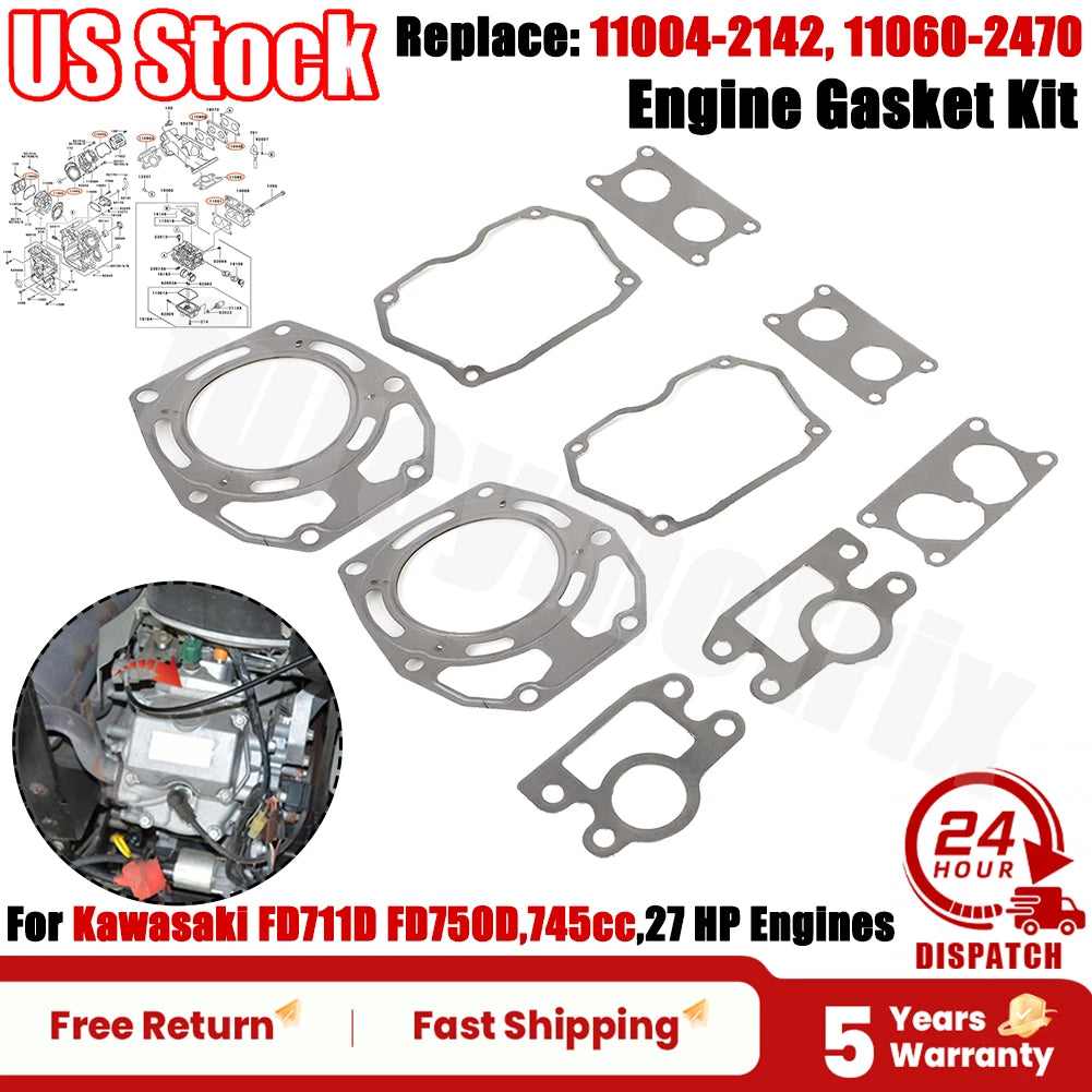 Gasket Kit for Kawasaki FD711D FD750D (745cc, 27 HP) 11004-2142, 11060-2470