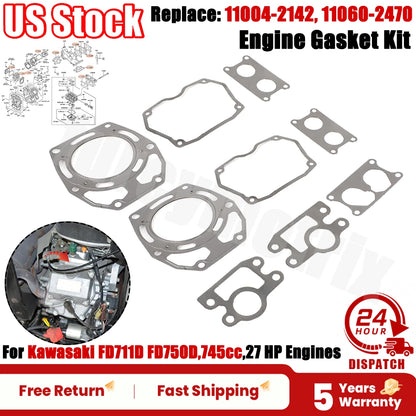 Gasket Kit for Kawasaki FD711D FD750D (745cc, 27 HP) 11004-2142, 11060-2470