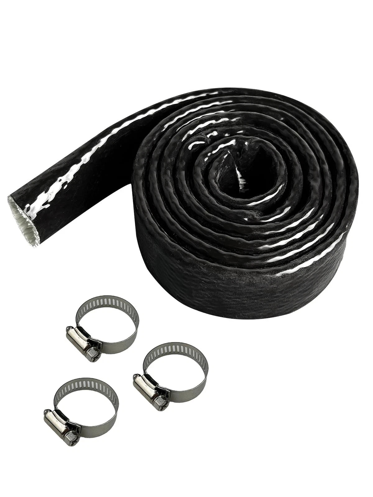 5FT Fire Sleeve Heat Shield for Hoses & Wiring with 3 Clamps, Black