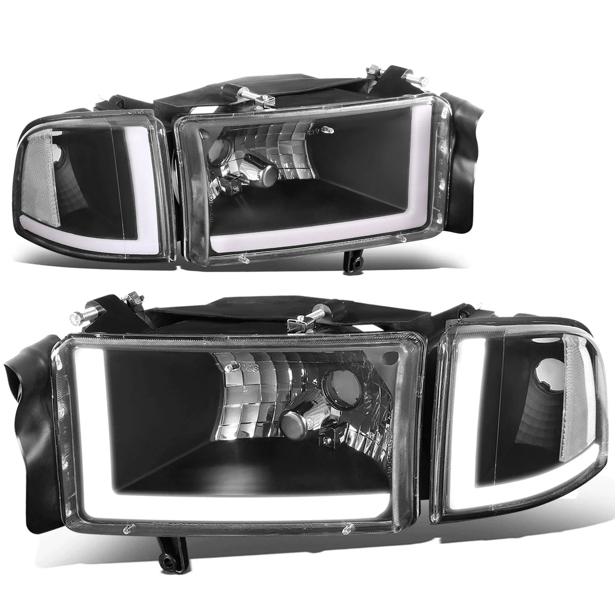 LED DRL Headlights for Dodge Ram Truck (1994–2002) Black Housing Clear Corner