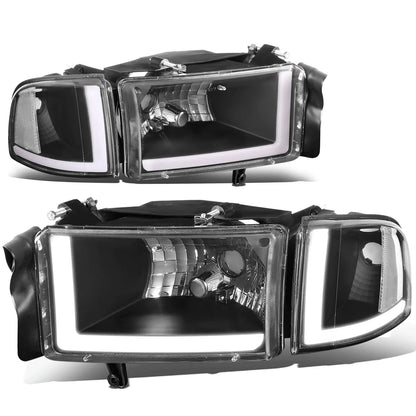 LED DRL Headlights for Dodge Ram Truck (1994–2002) Black Housing Clear Corner