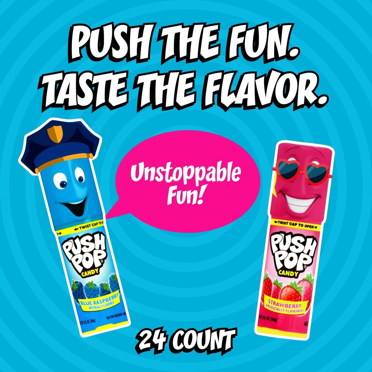 24 Count Push Pop Candy Lollipops - Individually Wrapped Variety