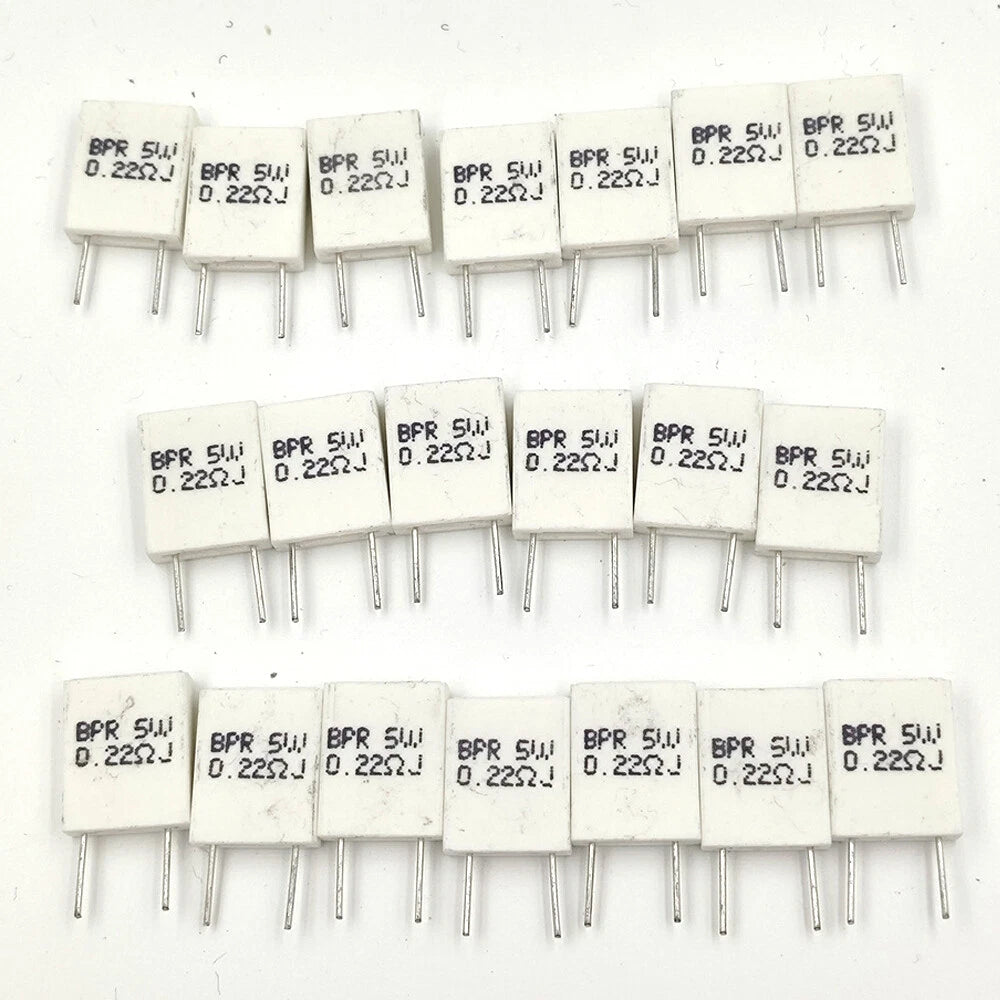 20pcs 5W Wirewound Non-Inductive Cement Resistor 0.22R for Universal Use
